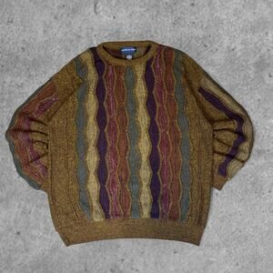Vintage 90s coogi style 3d knit earthtone pullover sweater size L granola EUC